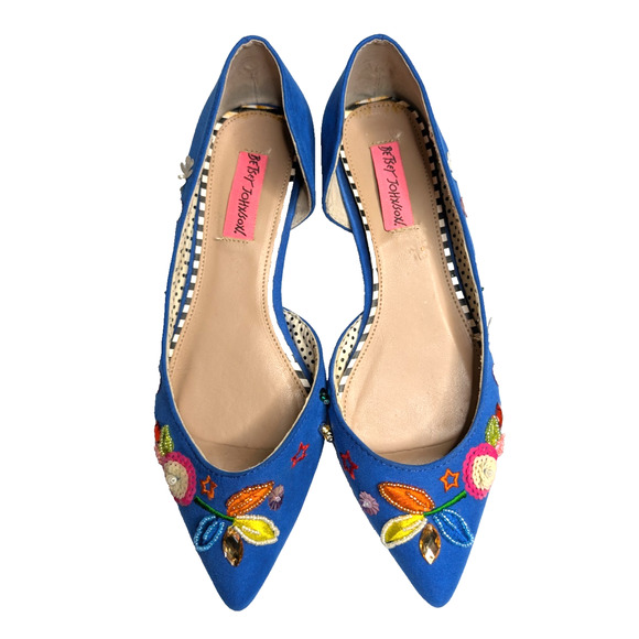 Betsey‎ Johnson Cypress Blue Beaded Sequin Whimsical Funky Fairy Suede Flats 6.5 - Picture 5 of 12